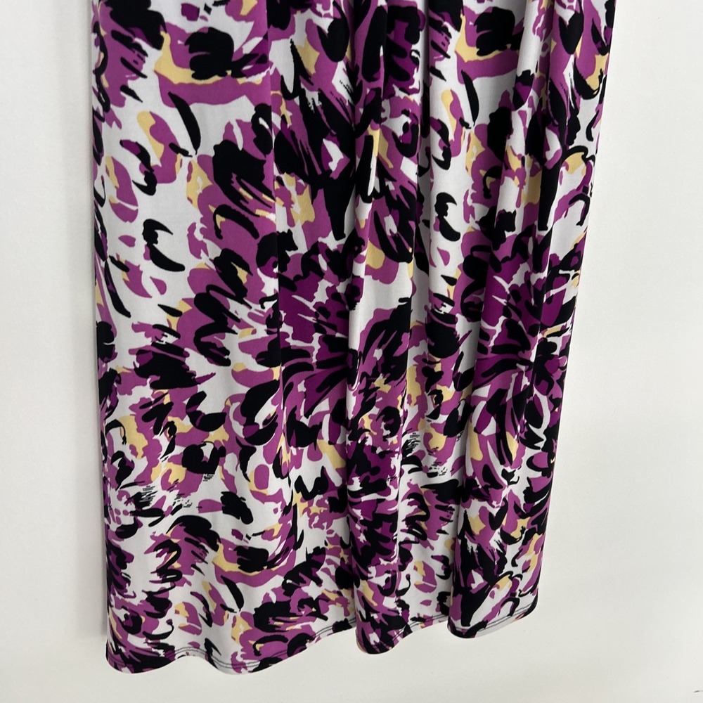 Dress Barn Sz 6 Short Sleeve Purple Black Floral Black Tie Back Flare Fun Dress - Picture 5 of 9